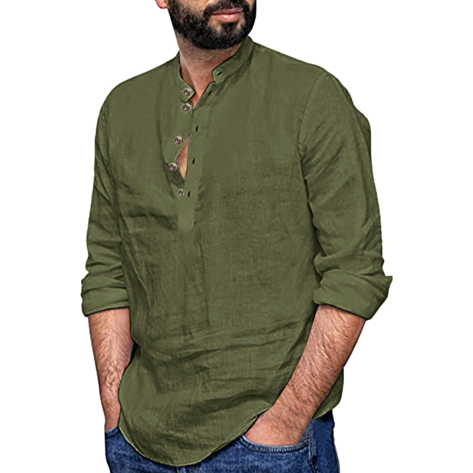 TAIAOJING Men's Casual Blouse Simple Solid Color Collar Loose Elegant Button Down Shirt